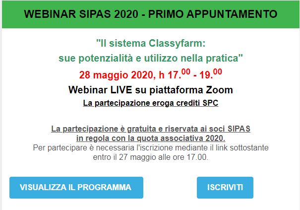 Webinar SIPAS: “Il sistema Classyfarm: sue potenzialità e utilizzo nella pratica”