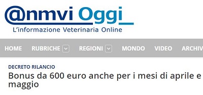 Rinnovato il bonus di 600 euro per i Medici Veterinari anche per il mese di aprile e maggio.