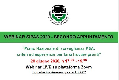 Webinar SIPAS “Piano Nazionale di sorveglianza PSA”, 29 giugno ore 17.00
