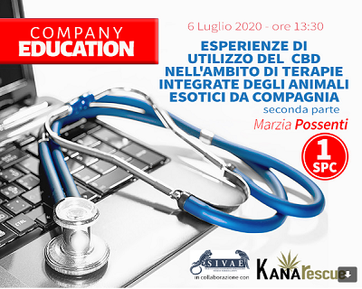 Webinar SIVAE: Esperienze di utilizzo del CBD nell’ambito di terapie integrate degli animali esotici da compagnia, lunedì 6 luglio ore 13.30