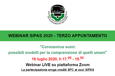 Webinar SIPAS “Coronavirus suini”, 16 luglio ore 17.00
