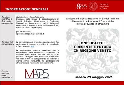 One Health: Presente e futuro in Regione Veneto – WEBINAR 29/05/2021 Dip.to MAPS UniPD