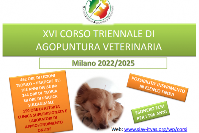 XVI CORSO TRIENNALE SIAV: “AGOPUNTURA VETERINARIA”