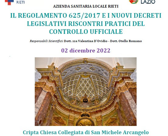 Evento formativo ASL Rieti: “IL REGOLAMENTO 625/2017 E I NUOVI DECRETI LEGISLATIVI RISCONTRI PRATICI DEL CONTROLLO UFFICIALE”