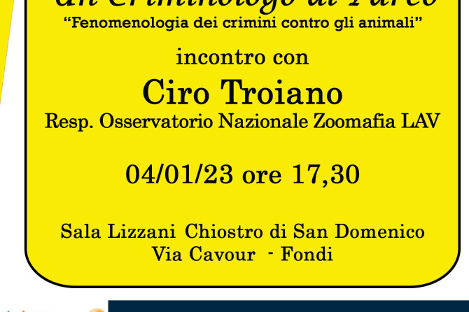 Invito incontro, Parco Naturale Regionale Monti Ausoni e Lago di Fondi: “Un criminologo al Parco. Fenomenologia dei crimini contro gli animali”