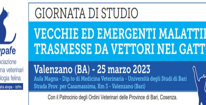 Evento formativo AIVPAFE: “VECCHIE ED EMERGENTI MALATTIE TRASMESSE DA VETTORI NEL GATTO”