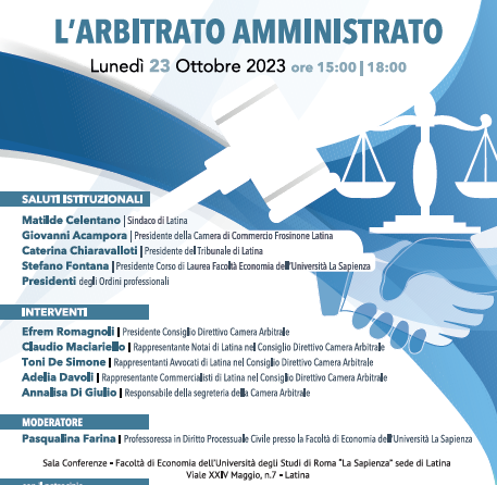 Convegno Camera arbitrale della Camera di Commercio Frosinone-Latina: “L’arbitrato amministrativo”. – 23/10/2023