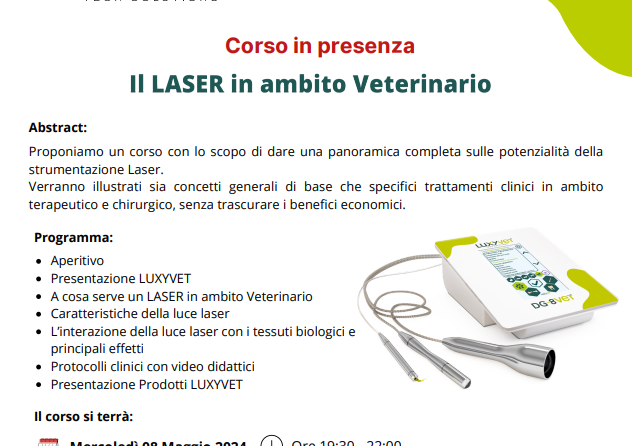 Corso LUXYVET, Latina: “Il laser in ambito veterinario” – 08 Maggio 2024