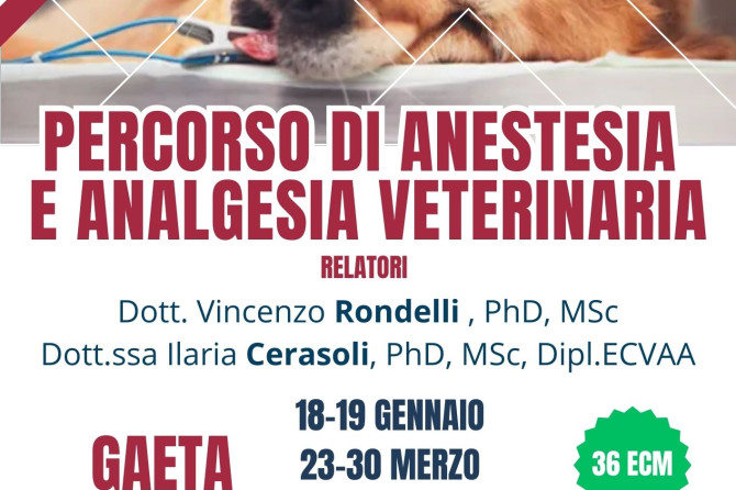 !Reminder!-Corso ECM GAETA (LT): “PERCORSO DI ANESTESIA E ANALGESIA VETERINARIA”, 27-28 Settembre 2025
